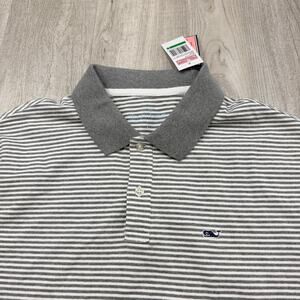 Vineyard Vines Feeder Stripe Stretch Pique Polo Shirt Medium Gray Heather NEW